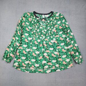 Old Navy Blouse Tunic Women's Large Green Floral Print Peasant Cottage Prairie